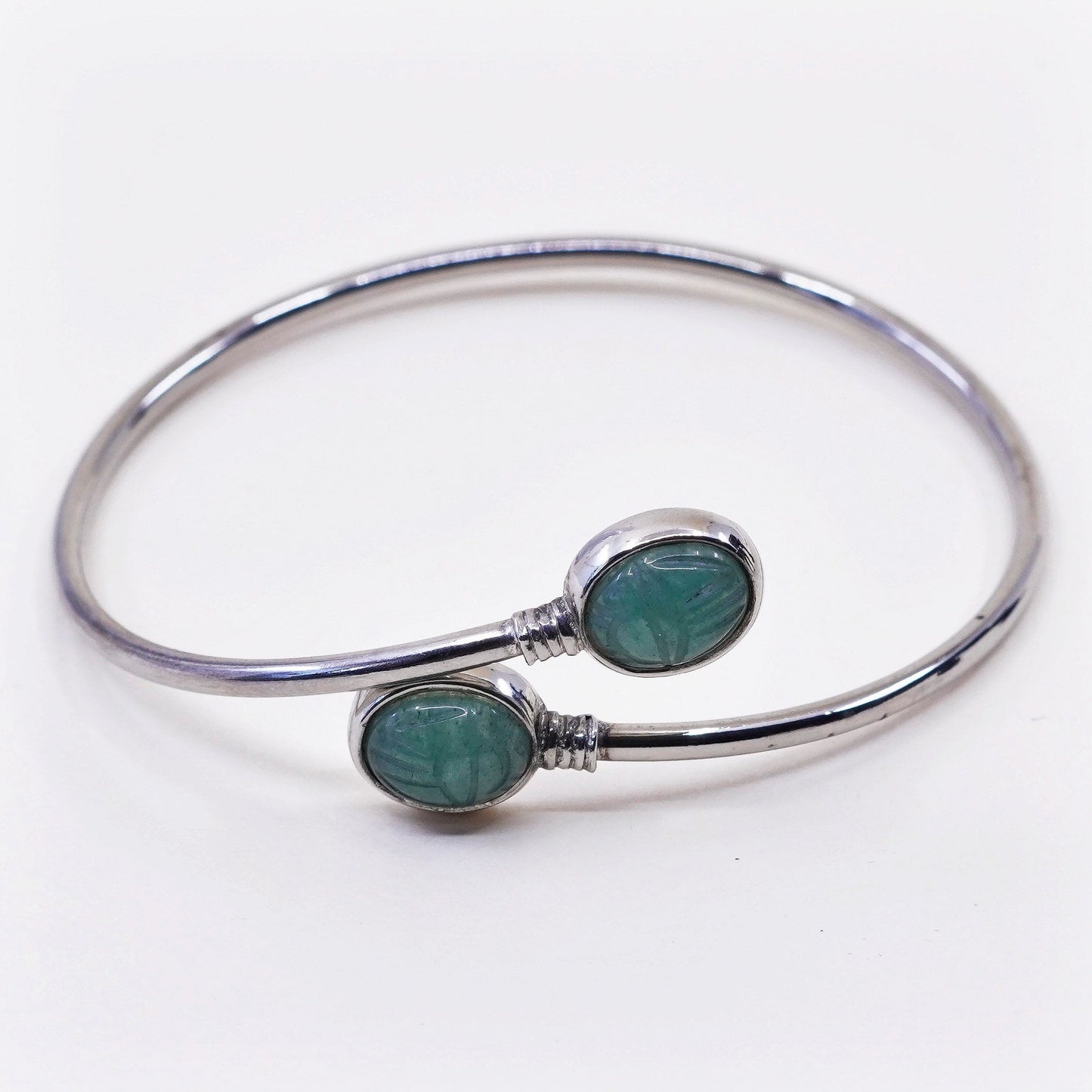 7”, sterling silver contemporary handmade bracelet, 925 wrap cuff carved jade