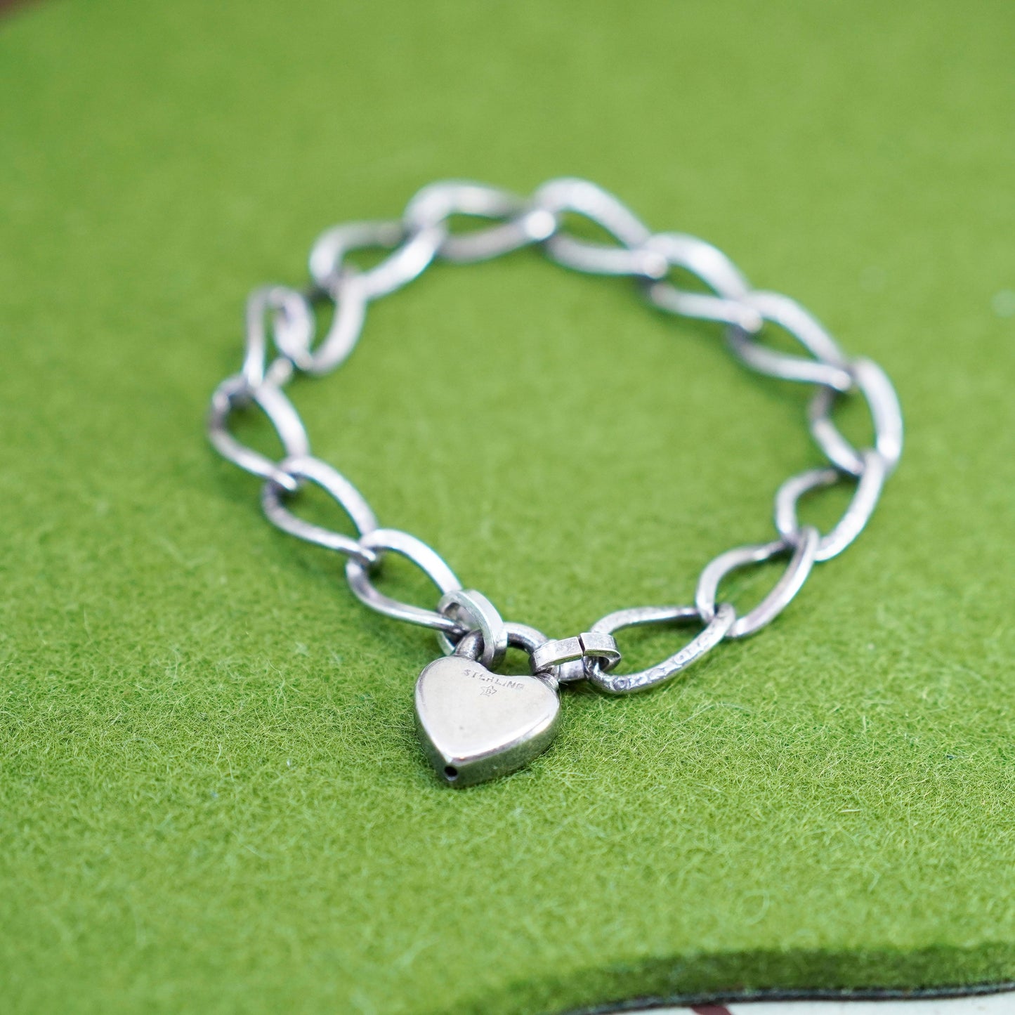 6.75”, B. A. Ballou & Co. 925 sterling silver handmade bracelet heart locket