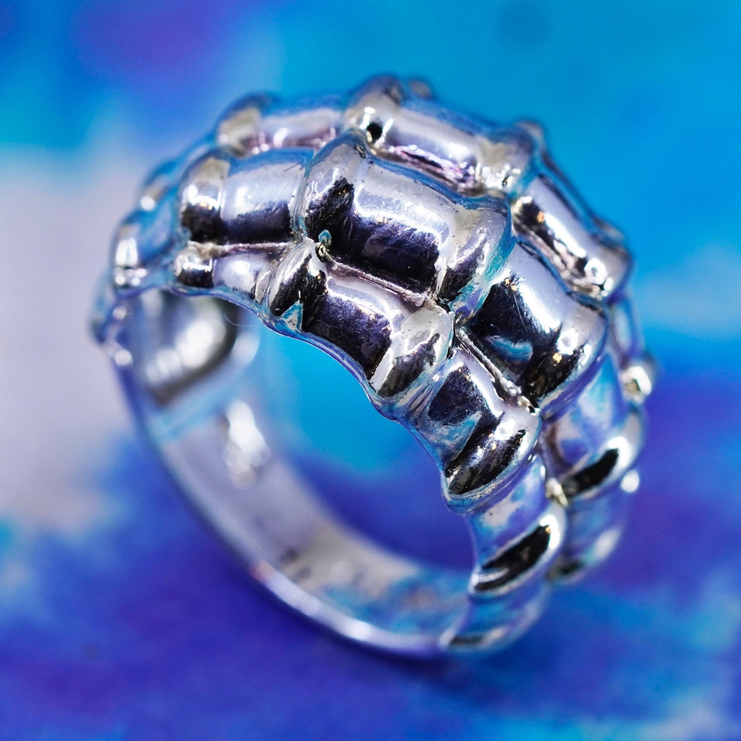 Size 6, minimalist Sterling silver handmade ribbed ring, 925 statement band