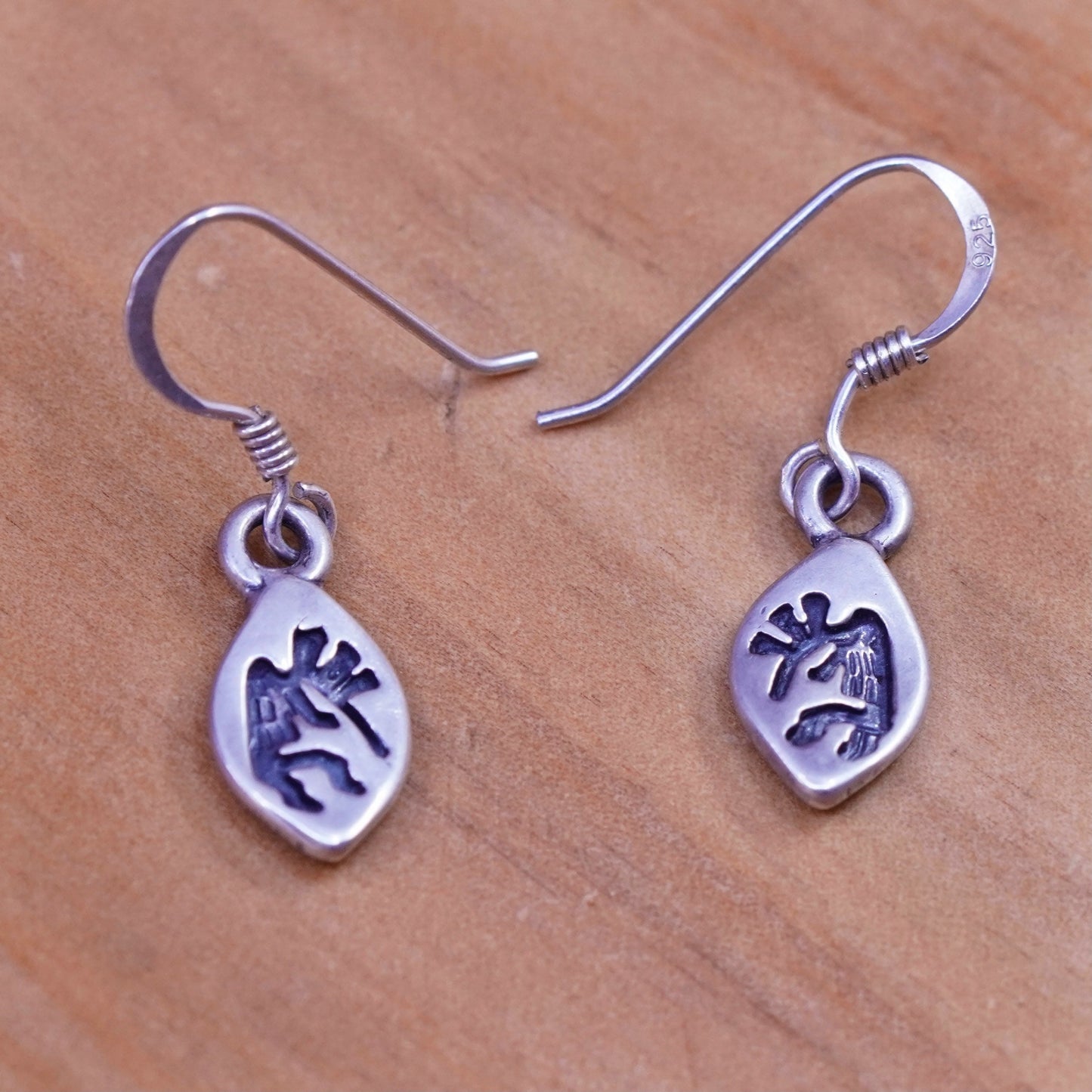 Vintage Native American Sterling silver handmade earrings, 925 Kokopelli drops