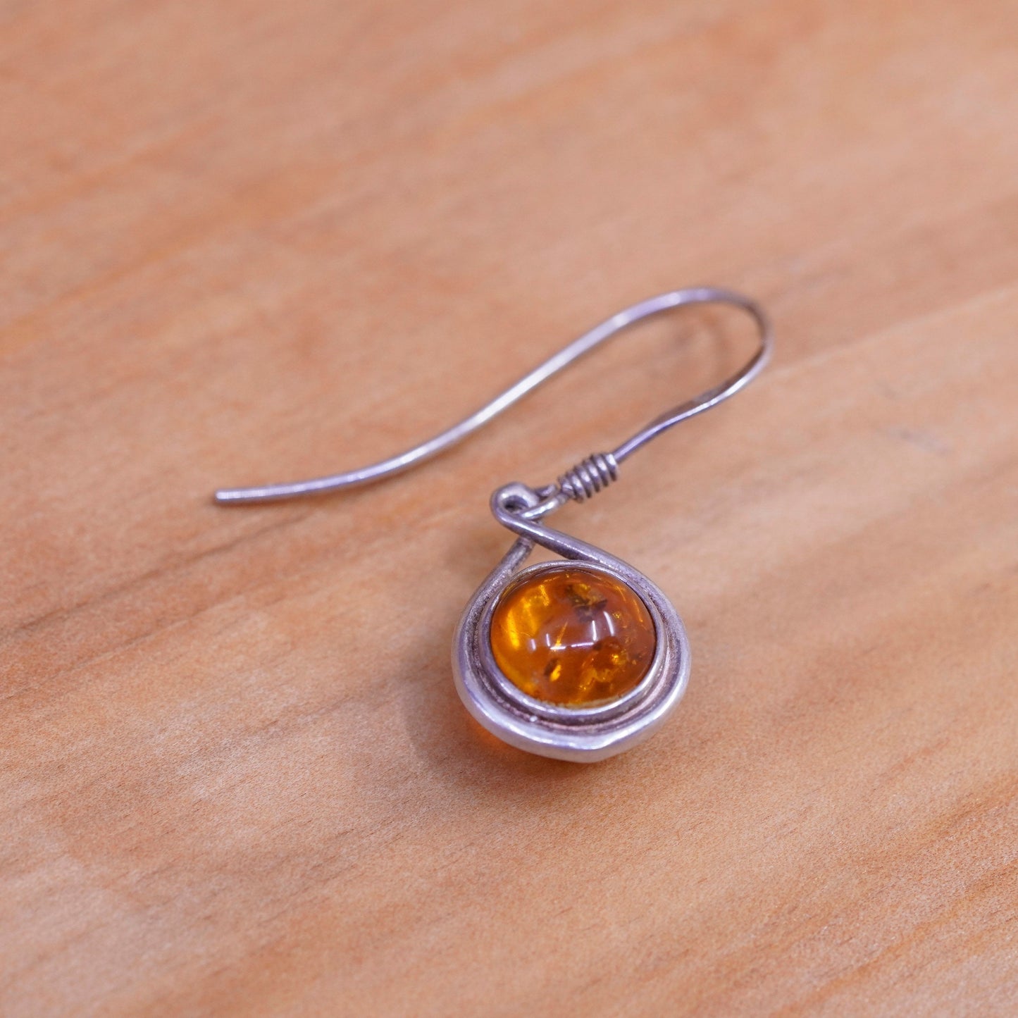 Vintage Sterling 925 silver handmade earrings with Amber bead