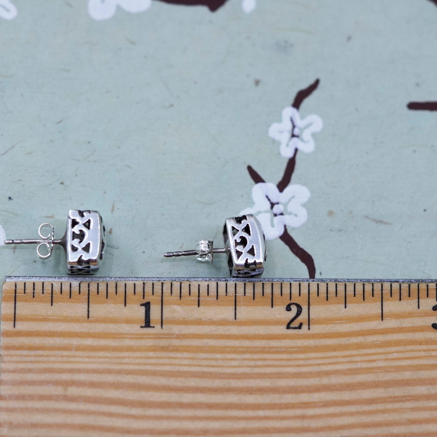 Vintage sterling silver sandal studs, handmade 925 square earrings