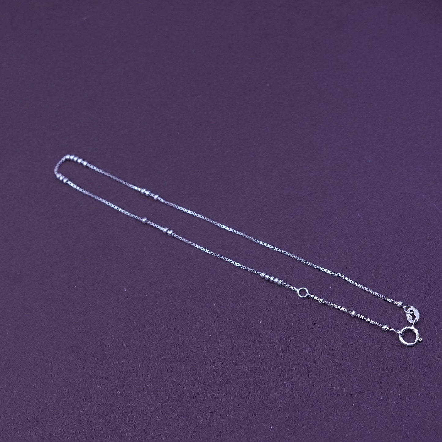 10”, vintage Sterling 925 silver handmade box link bracelet anklet with beads