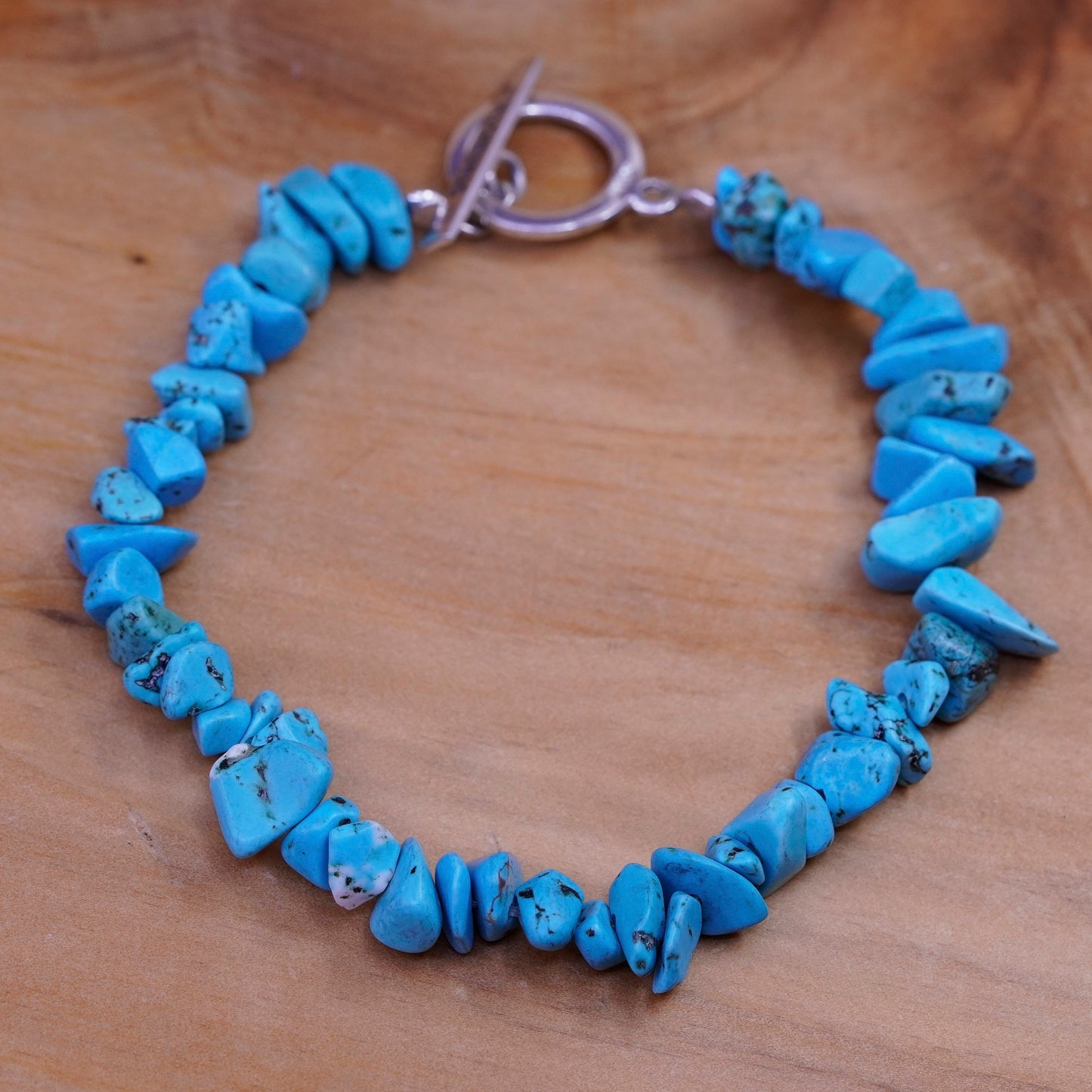 7”, Vintage Sterling silver handmade bracelet, turquoise beads w/ elastic band