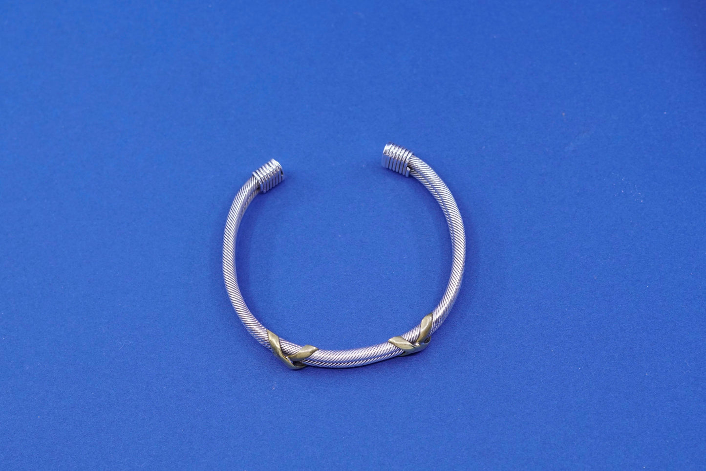 7”, sterling silver handmade bracelet, 925 twisted cable cuff with copper cross