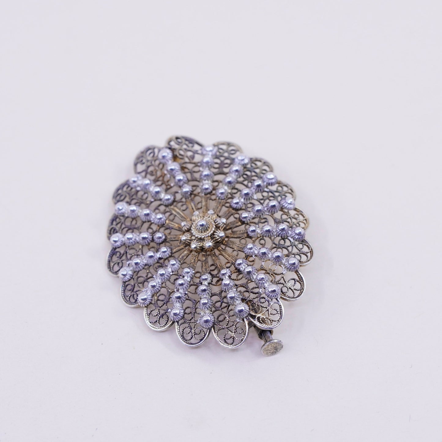 Germany Sterling silver handmade brooch, oval 800 filigree pin