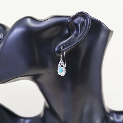 Southwestern handmade Sterling Silver earrings, 925 Turquoise Teardrop Dangles