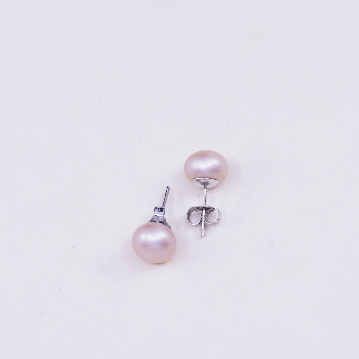 Vintage sterling silver earrings, 925 studs with orange pearl