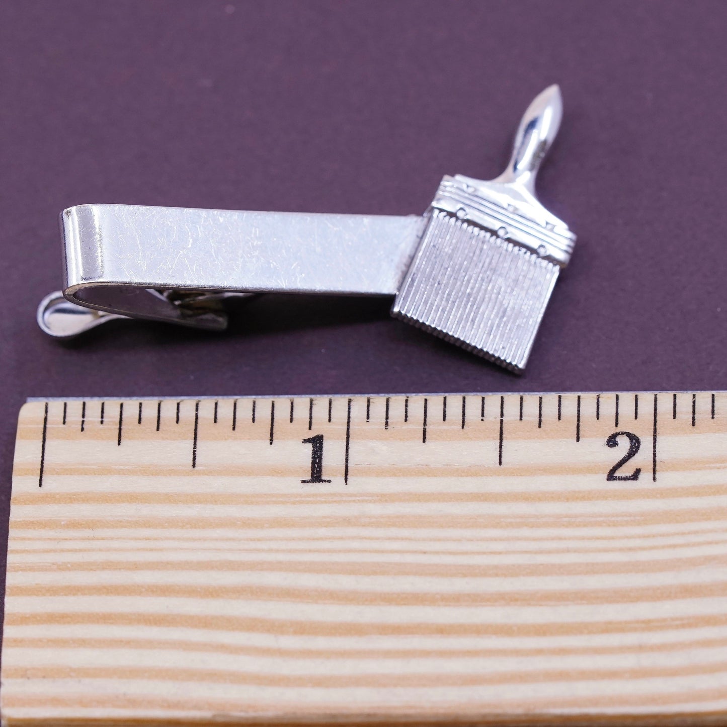 Vintage Baker sterling silver handmade tie clip, solid 925 silver tie clip with painting brush, stamped Sterling Baker