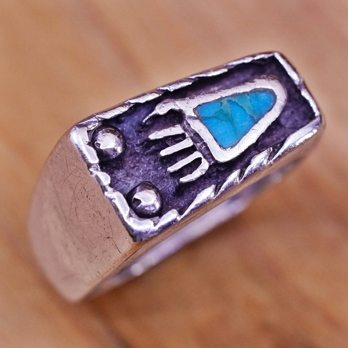 Size 11, Sterling silver ring, jewelry, southwestern 925 bear paw turquoise