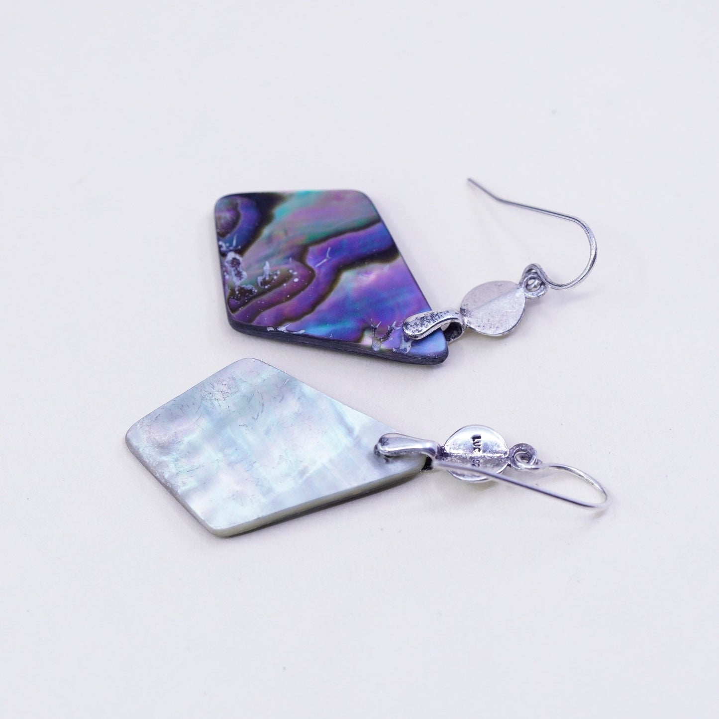 Vintage sterling 925 silver handmade oval earrings with abalone
