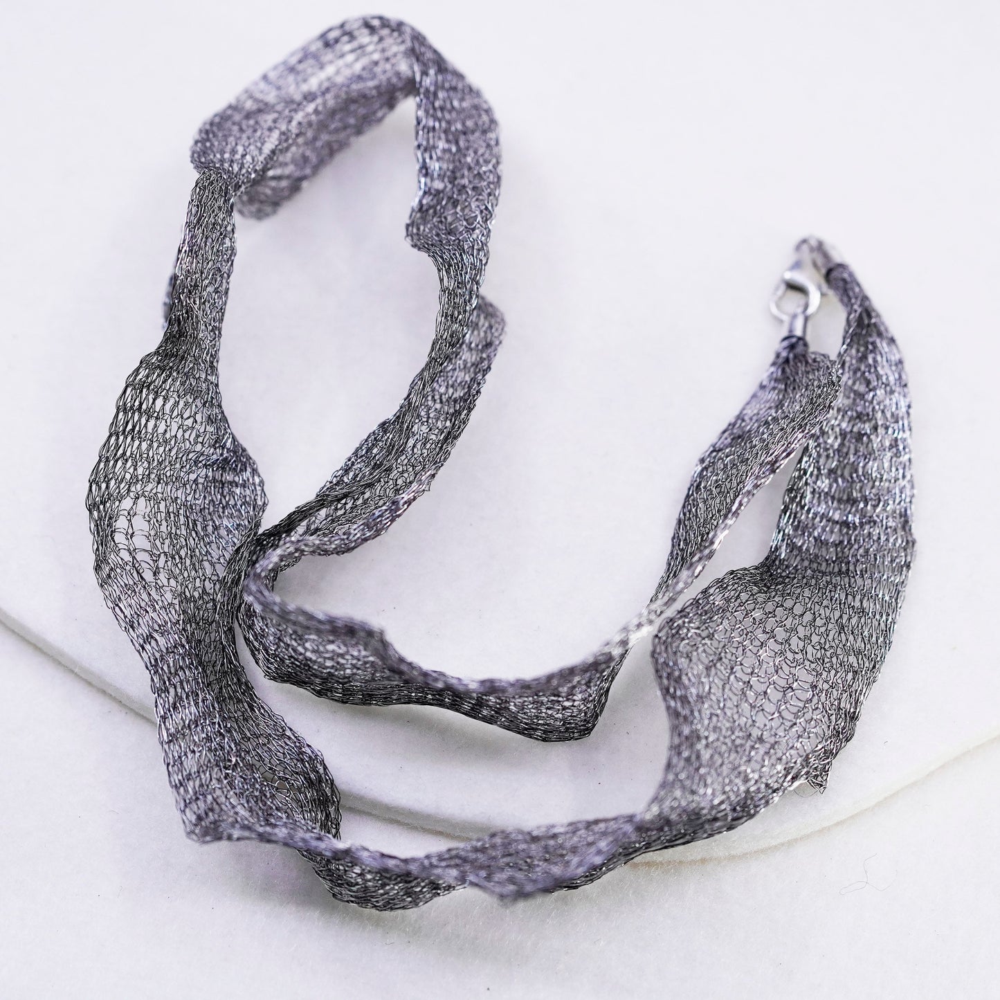 18”, vintage Sterling 925 silver mesh choker collar necklace