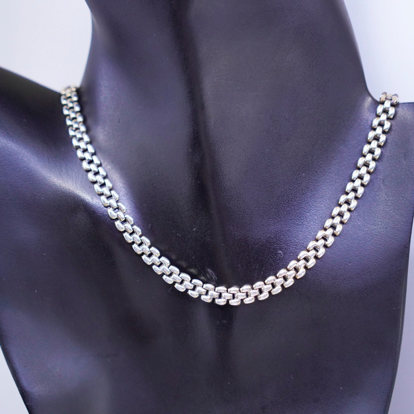 18”, vintage Italy vermeil gold over Sterling 925 silver puff chain necklace