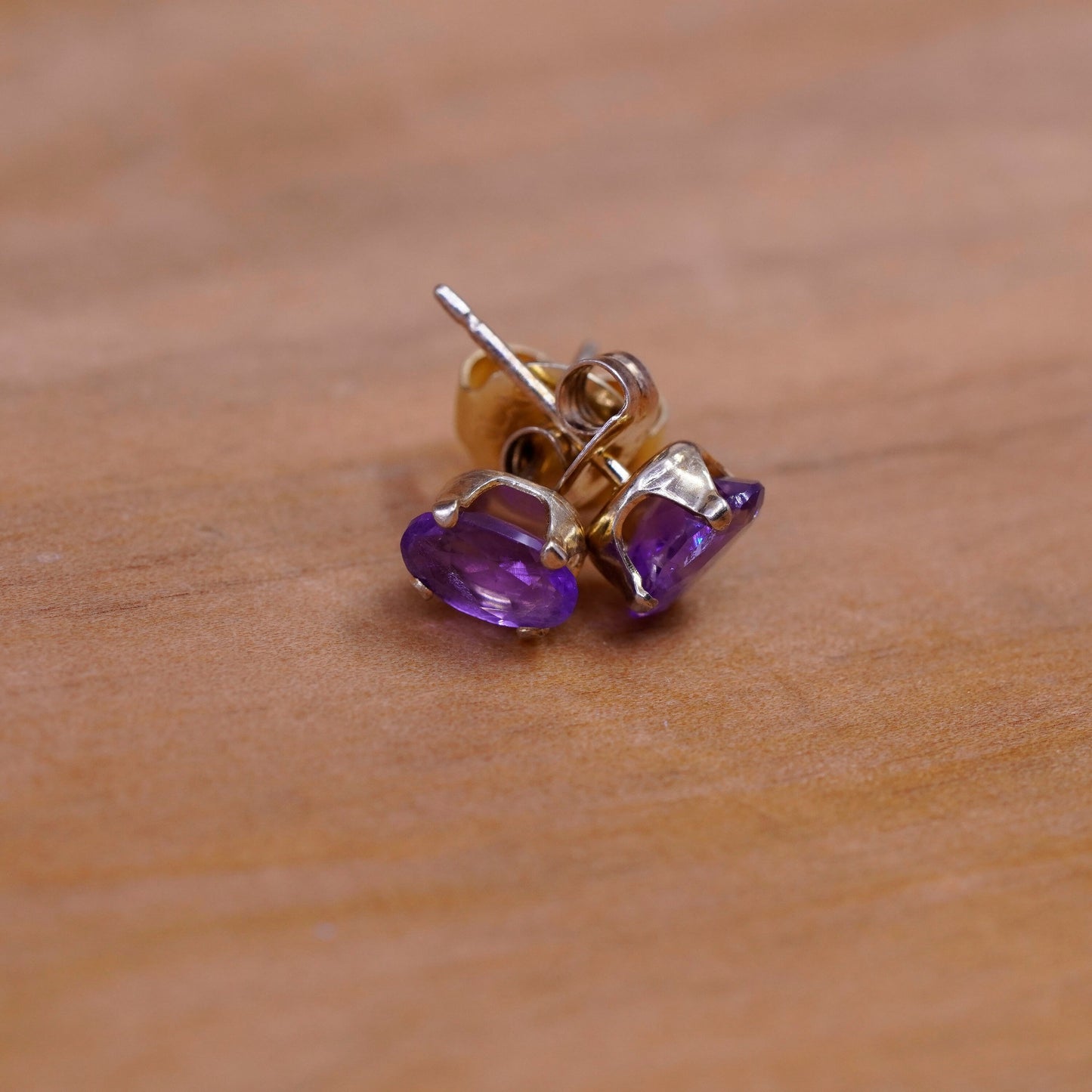 Vintage vermeil gold over Sterling 925 silver studs, amethyst earrings