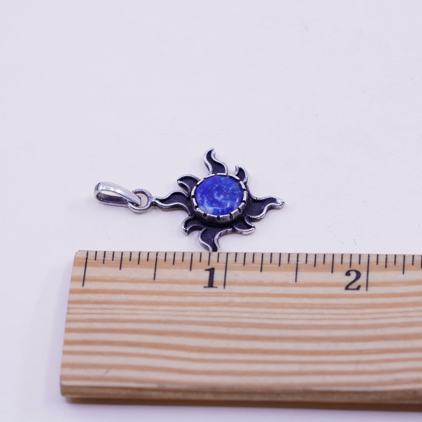 Vintage Mexico sterling 925 silver handmade sun pendant with circle sodalite