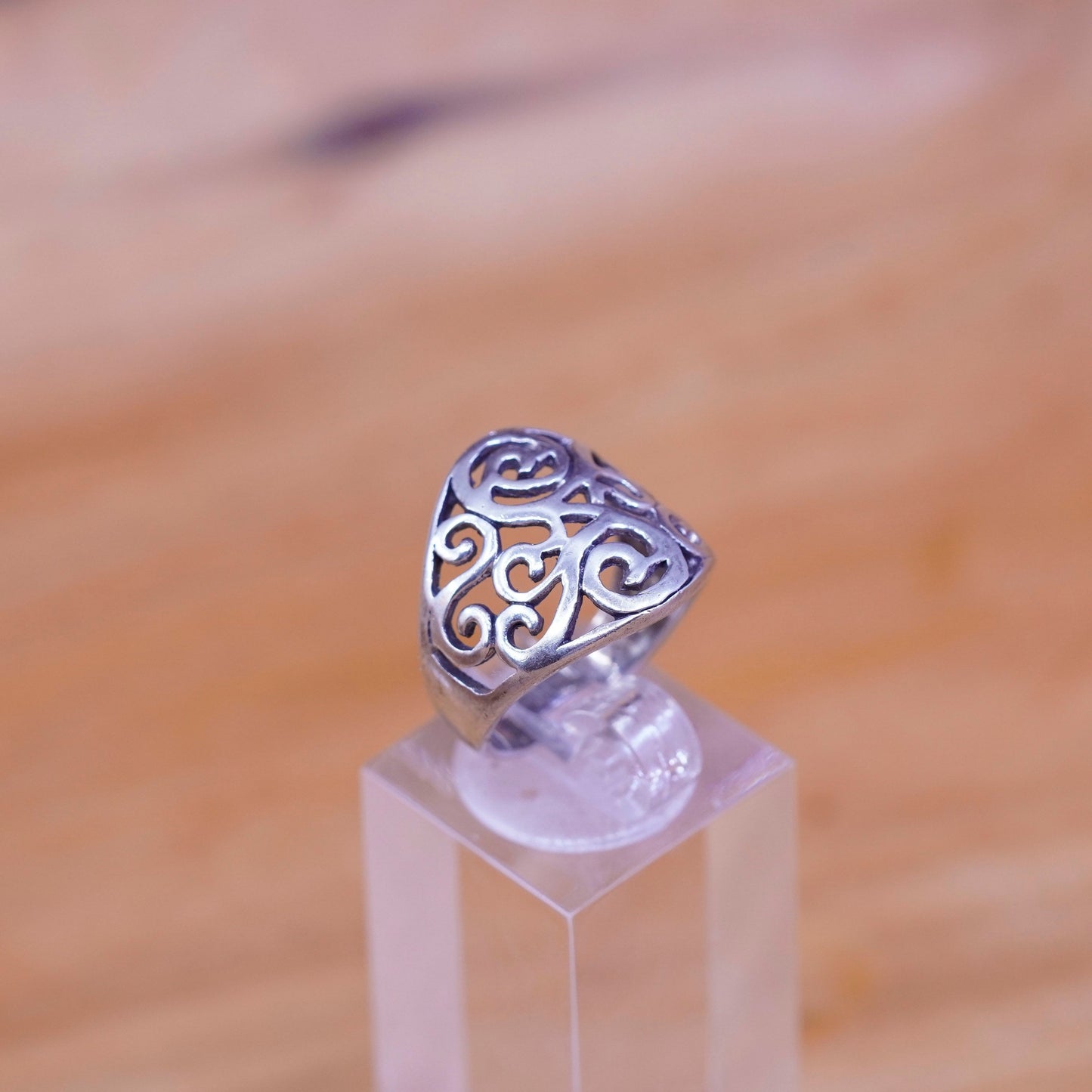Size 5.75, vintage Sterling 925 silver handmade ring, filigree S band