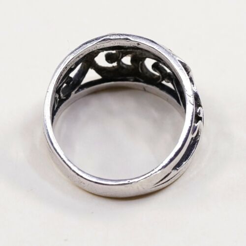 Sz 7, Vtg Sterling Silver Handmade Ring, 925 Silver Band W/ filigree swirl