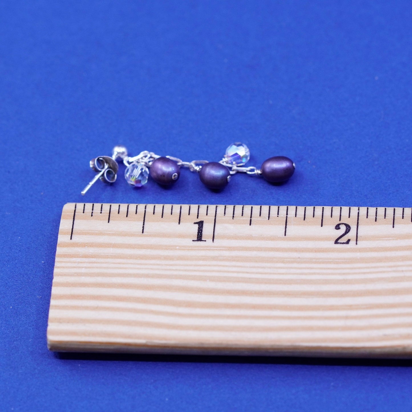 Vintage Sterling silver earrings, 925 hooks with cluster black pearl crystal