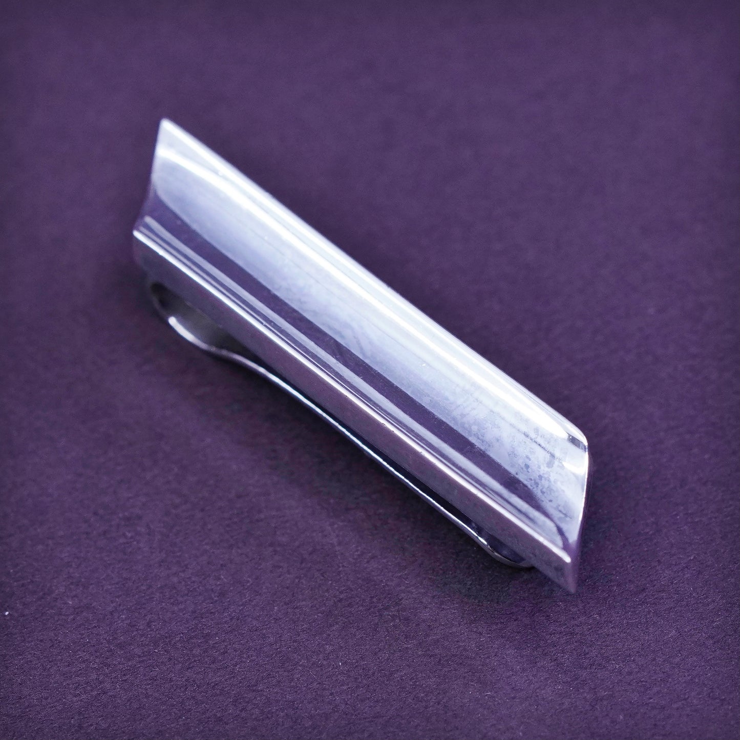 Vintage mexico sterling silver handmade tie clip, modern 925 ribbed tie clip