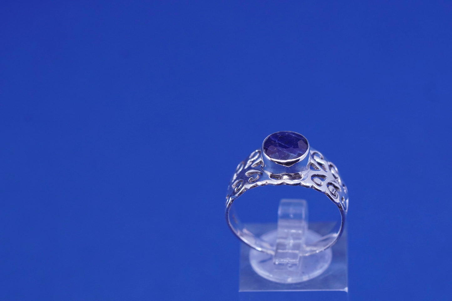 Size 10.25 Vintage sterling silver handmade filigree ring with Lapis lazuli