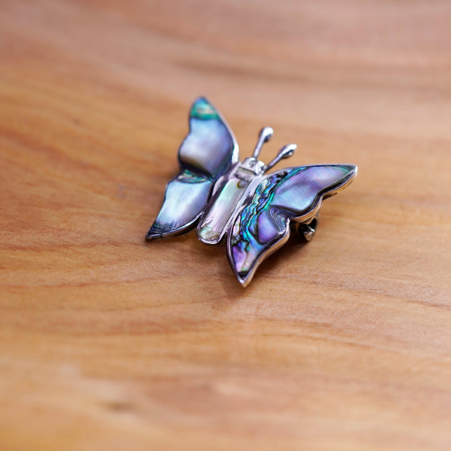 vtg antique southwestern handmade sterling 925 silver butterfly brooch abalone