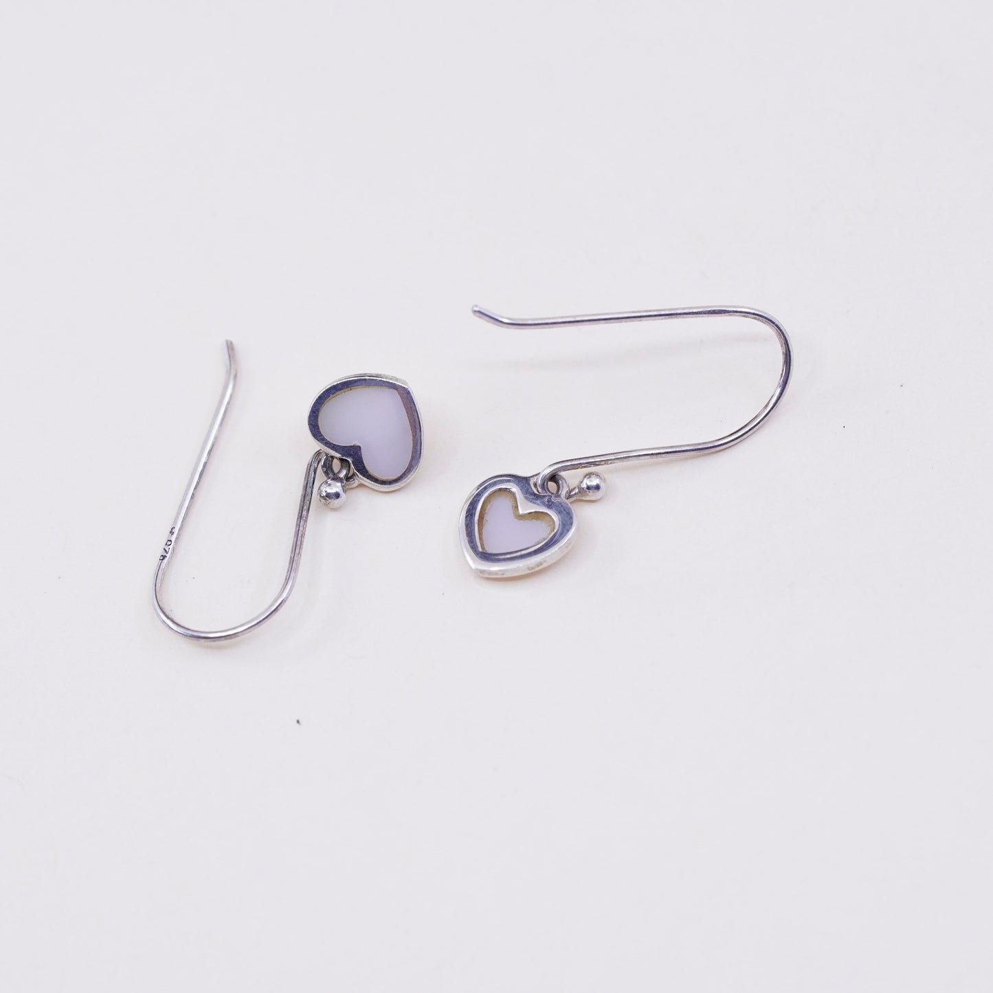 Vintage sterling 925 silver handmade earrings with heart white Mother of pearl