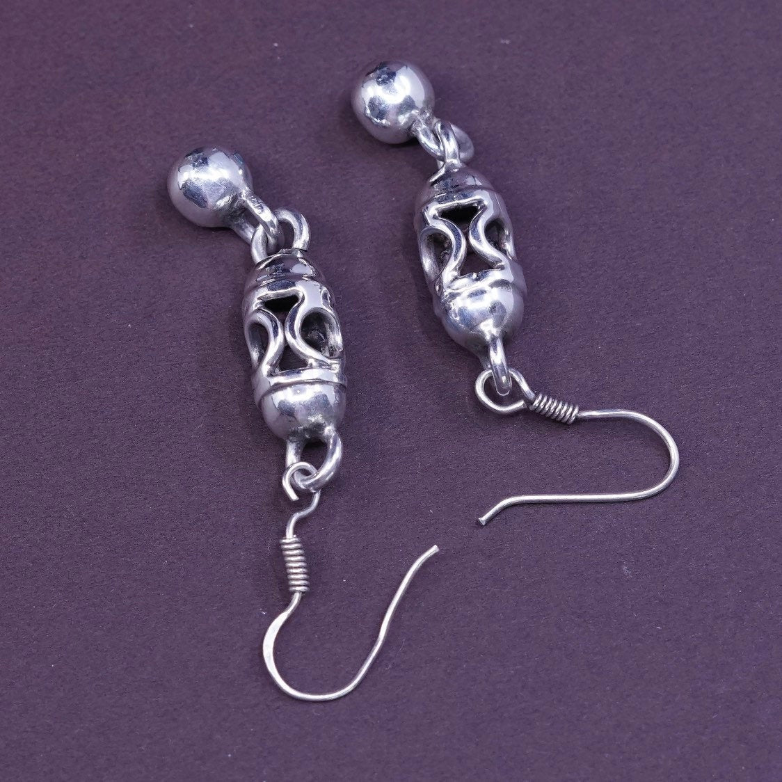 Vintage Sterling silver handmade earrings, 925 filigree and beads drops
