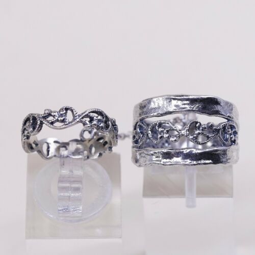 PZ Paz Israel Sterling Silver Handmade Hammered Ring, 925 Filigree Double Band