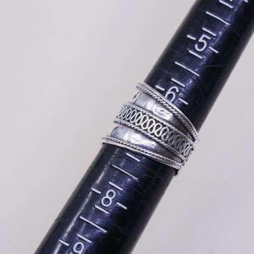 Size 6.5, Vtg Sterling Silver Handmade Ring 925 Band w Cable Around, Open End