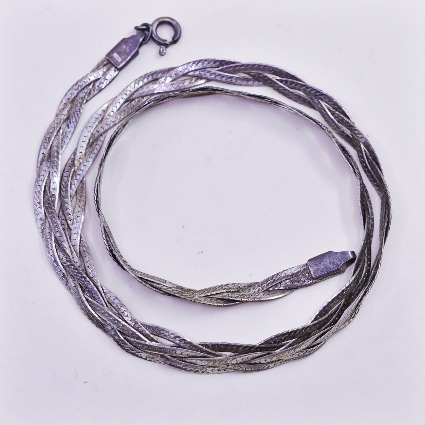18”, Italy 3 Strands 925 Sterling Silver Woven Braided Herringbone necklace
