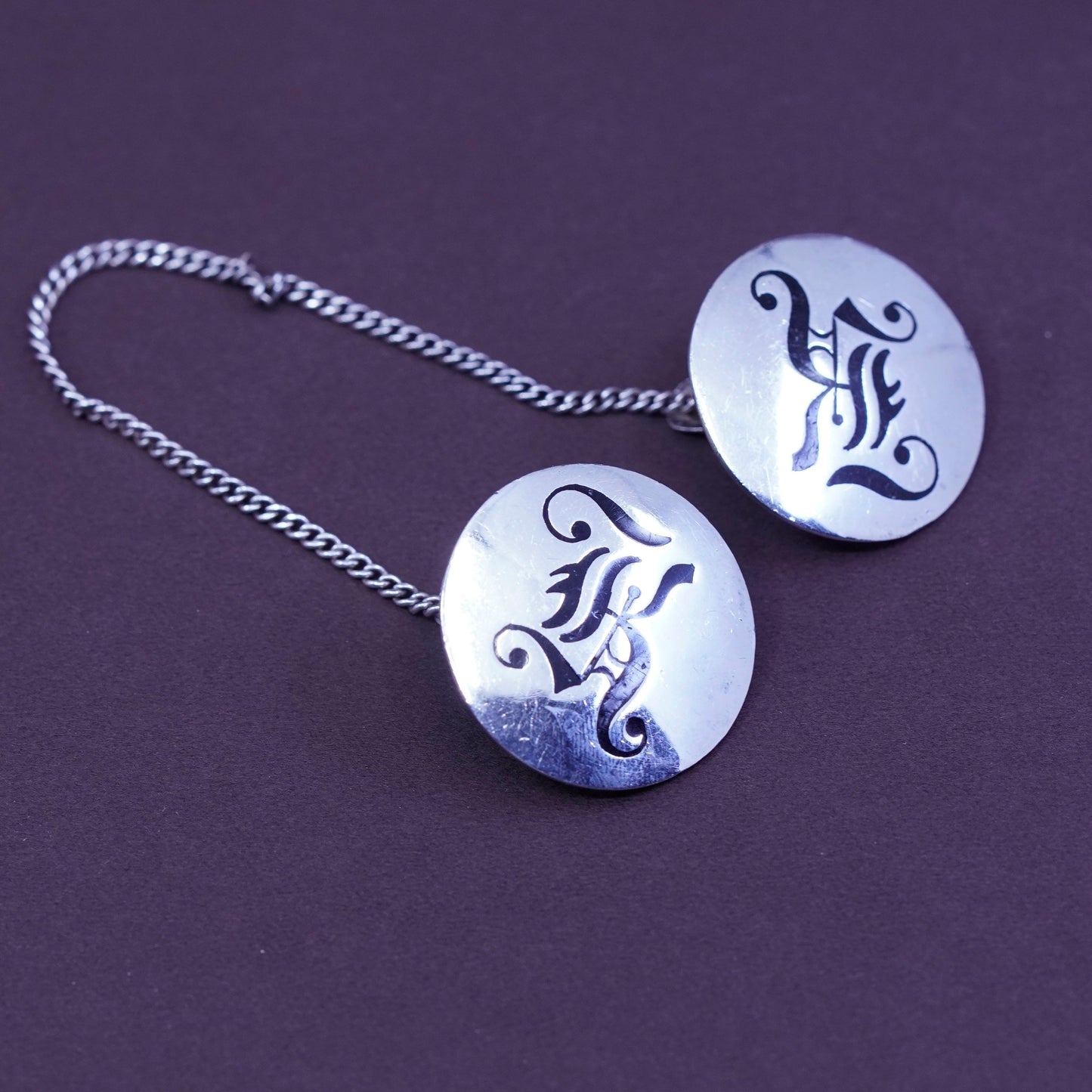 mexico Hecho En Sterling 925 silver jewelry, collar clips with enamel initial