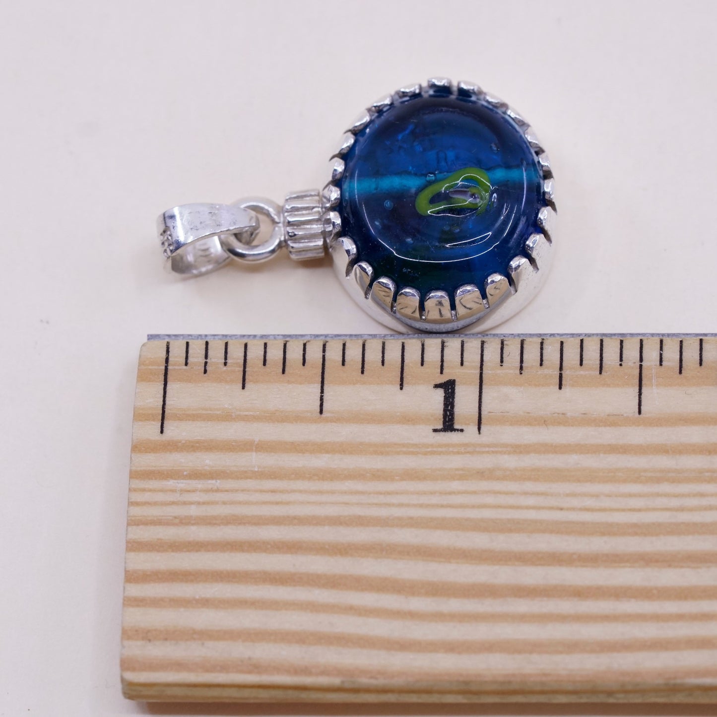 Vintage sterling 925 silver with handmade artisan blue glass pendant