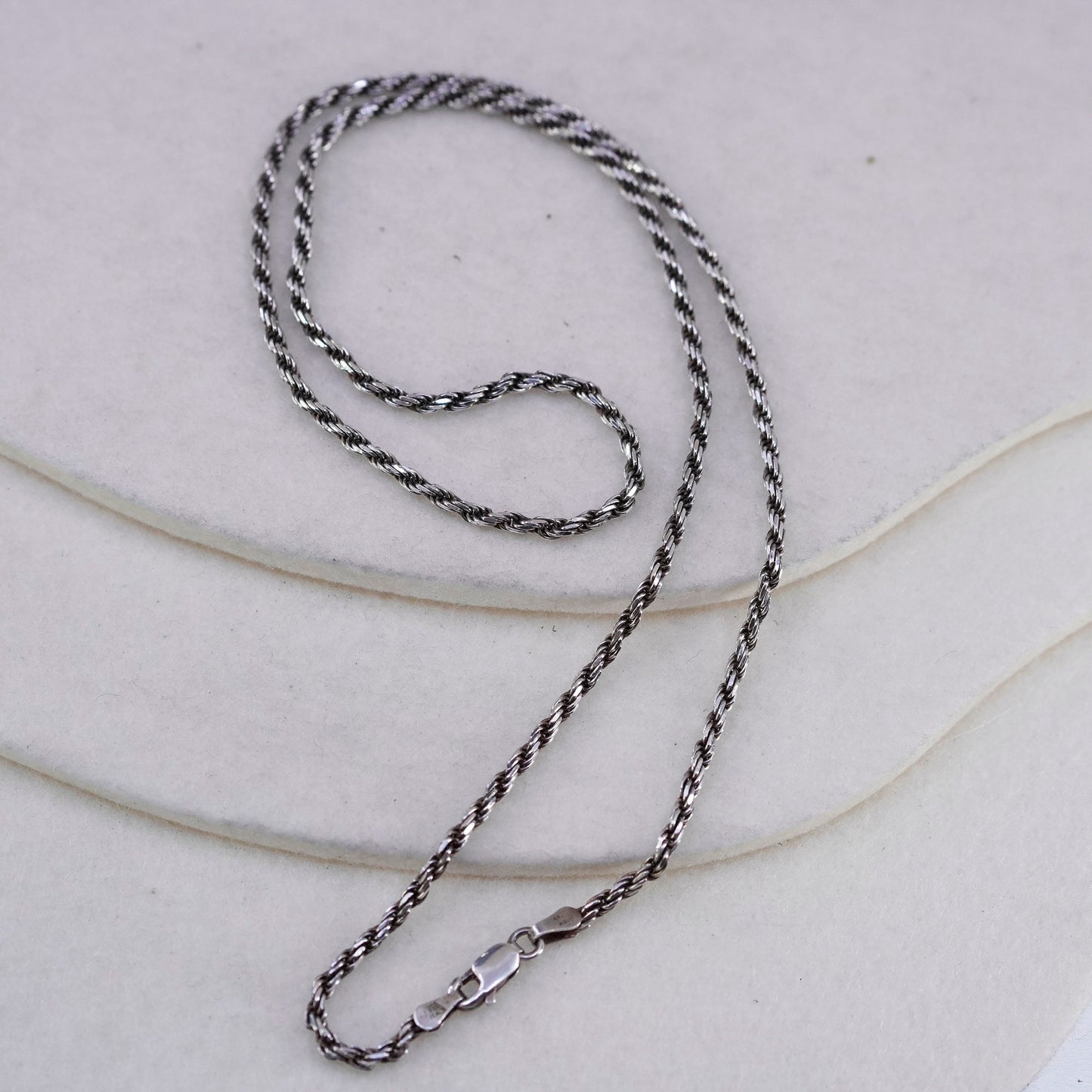 20” 3mm, vintage Italy Sterling 925 silver rope chain necklace