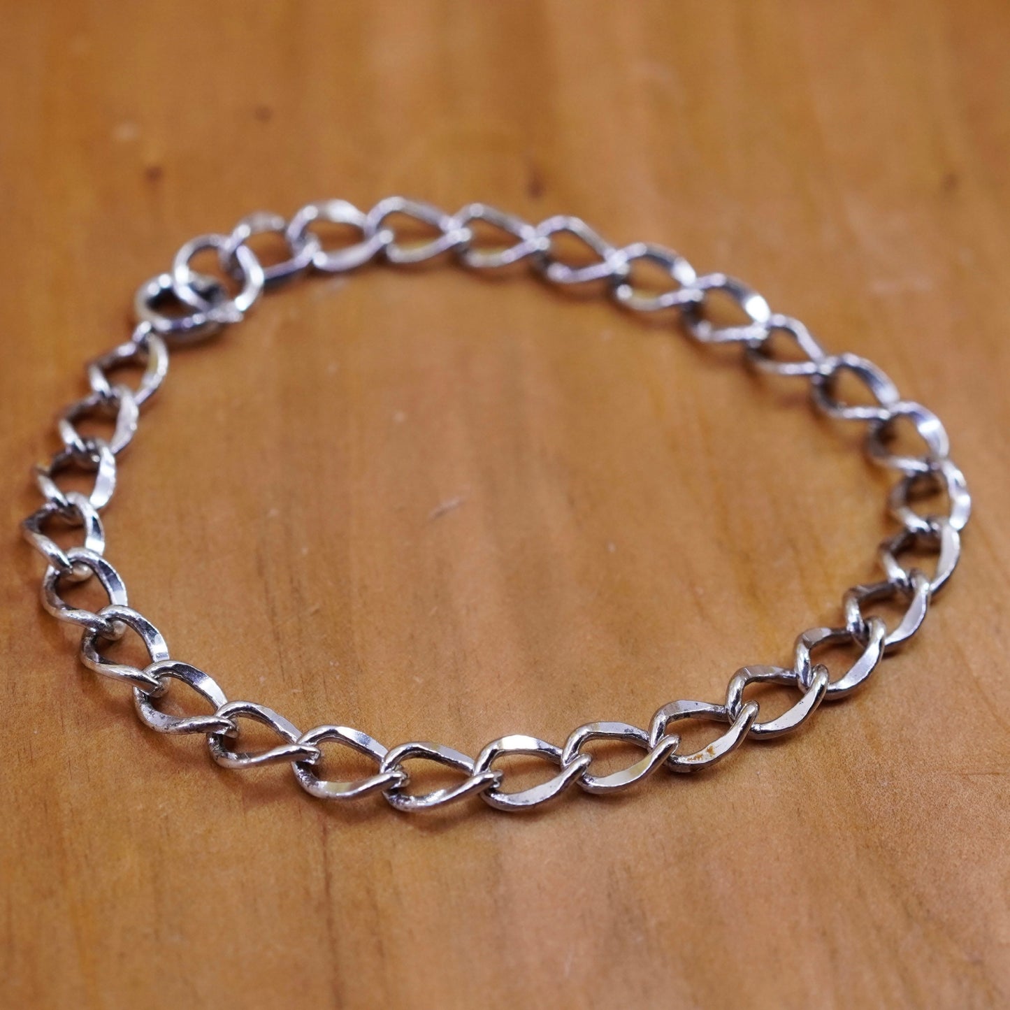6.75”, vintage Sterling silver handmade bracelet, Italy 925 twisted curb chain