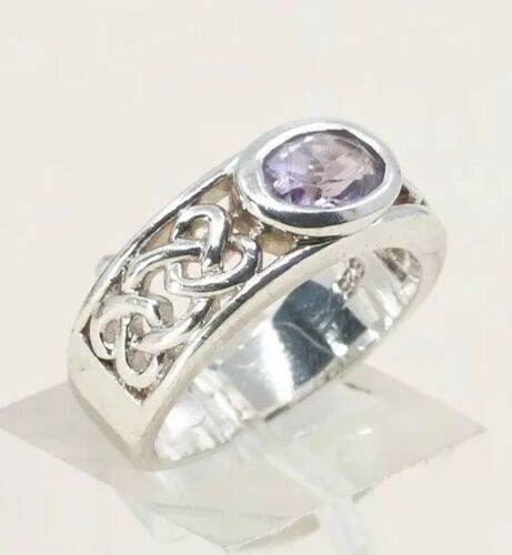 Sz 5, Irish Sterling Silver handmade Ring, 925 Ring W/ amethyst, stamped 925