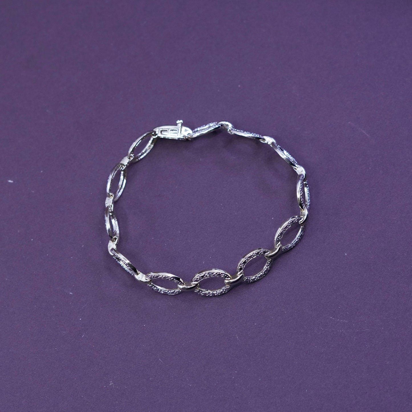 7”, Vermeil gold over Sterling silver Circle bracelet, 925 link with diamonds
