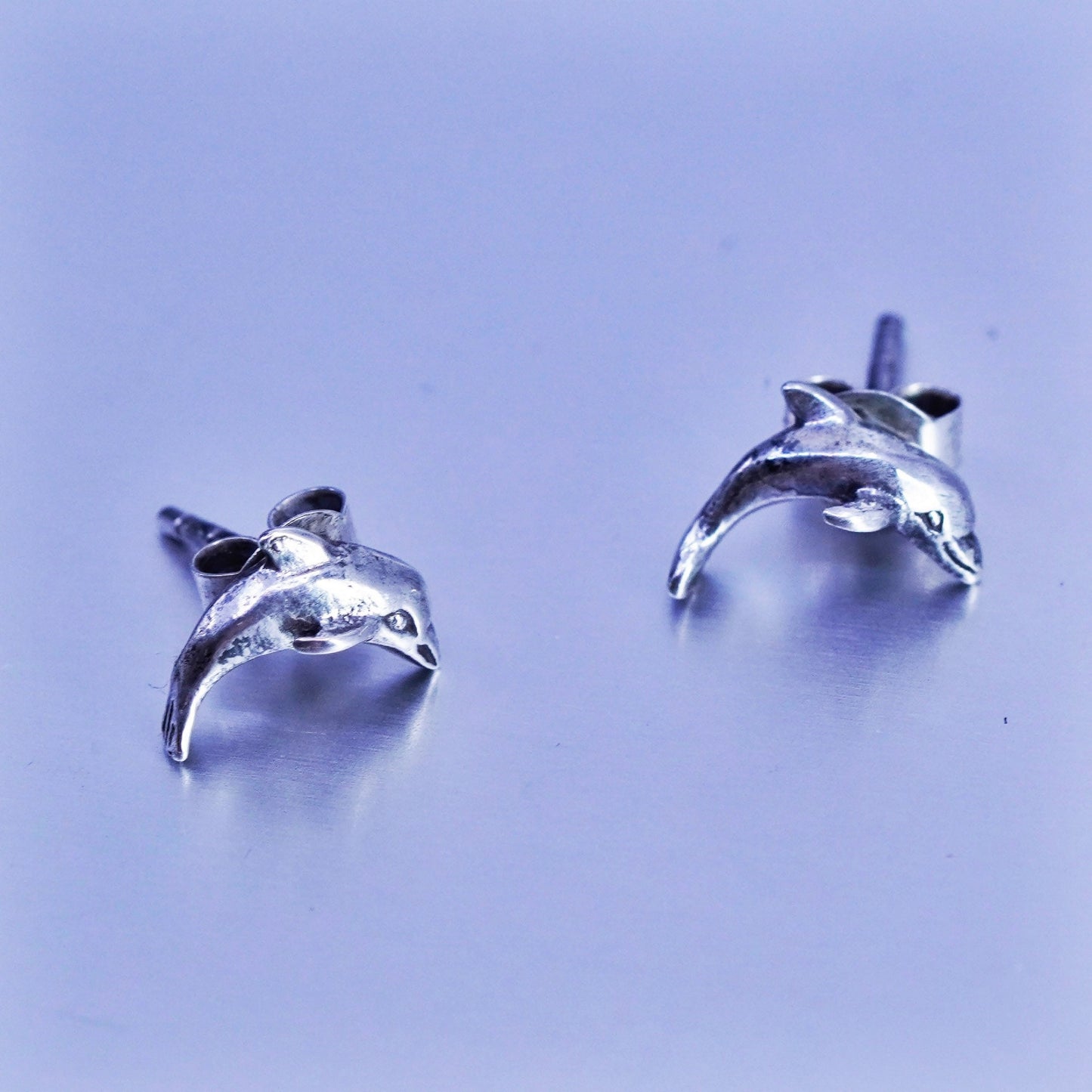 Vintage Sterling 925 silver handmade earrings, dolphin studs