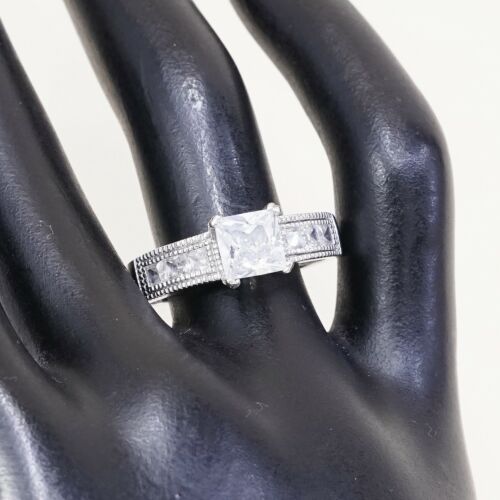 Sz 9.75, Vtg Sterling Silver Fashion Ring, 925 Silver Engagement Ring W/ Cz