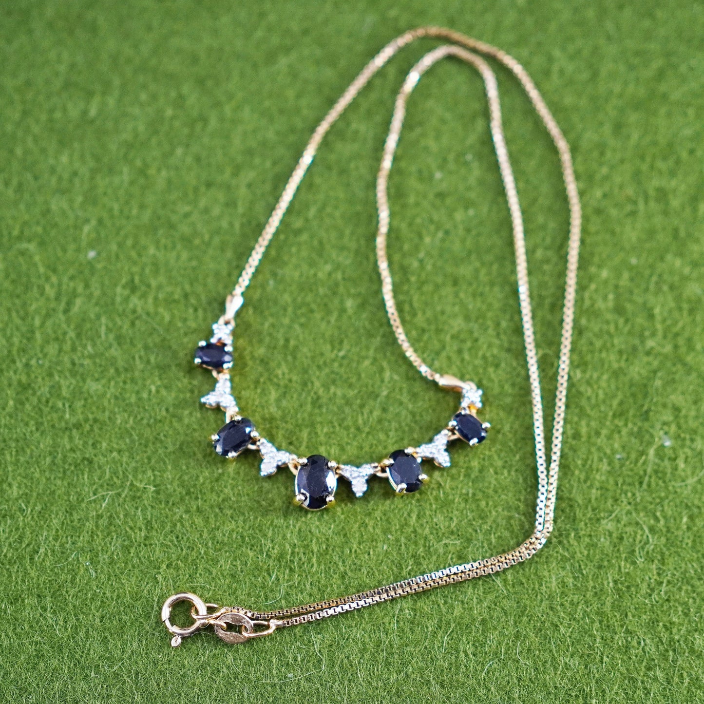 16”, vermeil gold Sterling silver necklace, 925 circle chain sapphire pendant