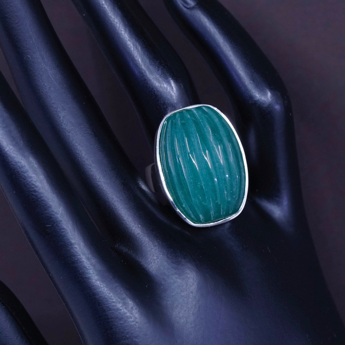 Size 7, ARK Sterling silver ring, 925 statement ring with jade