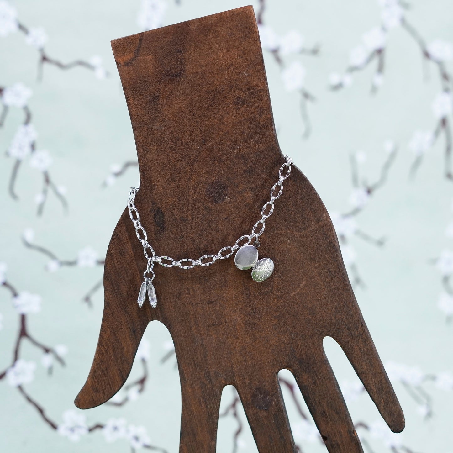 6.75”, danecraft sterling 925 silver bracelet, curb chain baby ballerina shoes