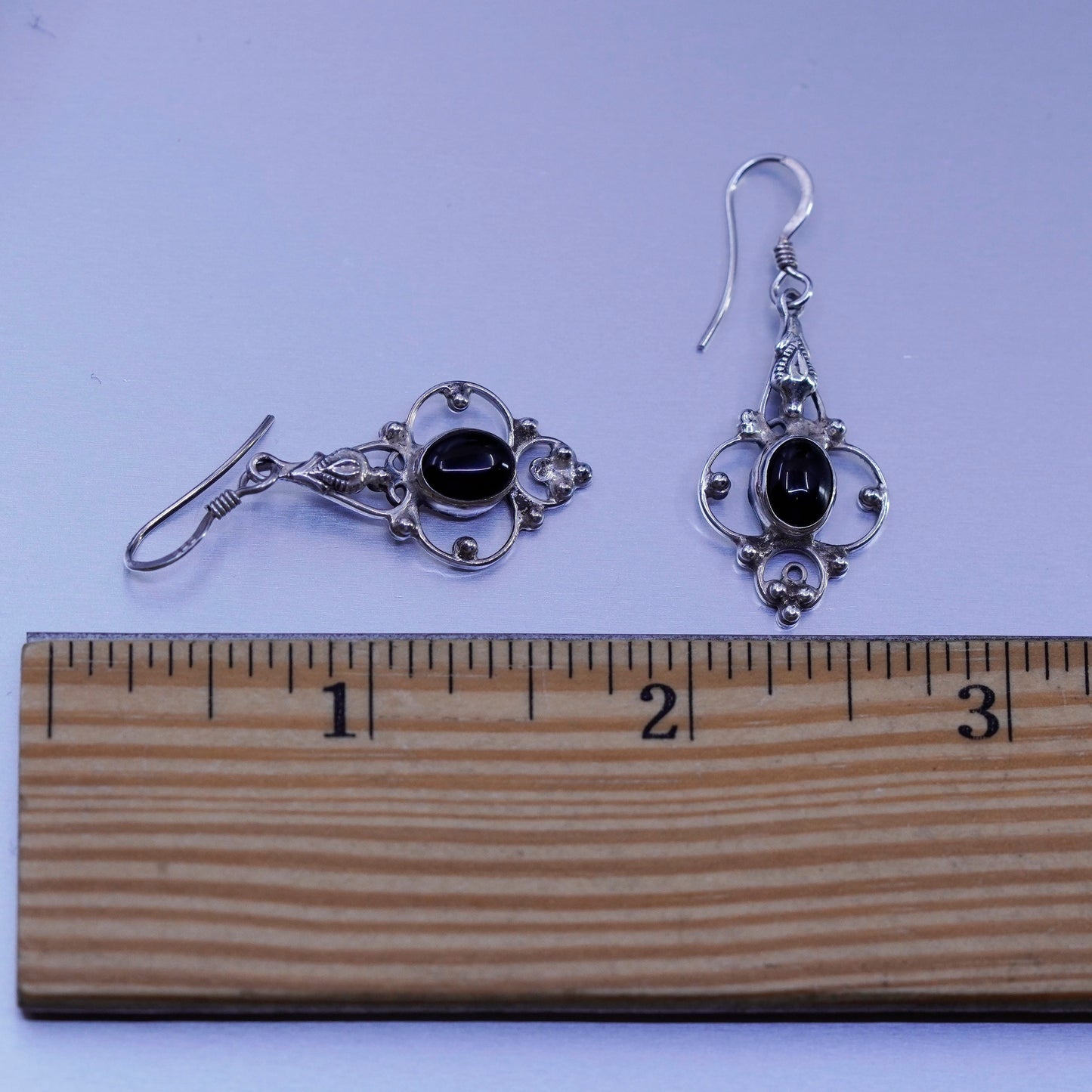 Vintage Sterling 925 silver handmade earrings with black onyx and beads
