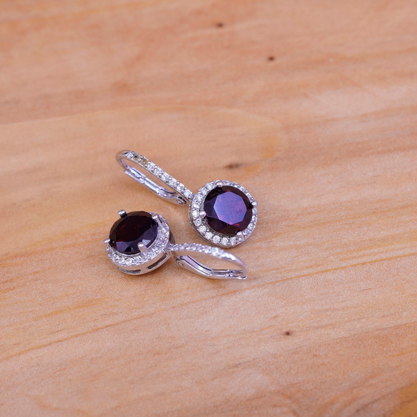Sterling 925 silver handmade earrings, fashion with ruby and Cz around dangles