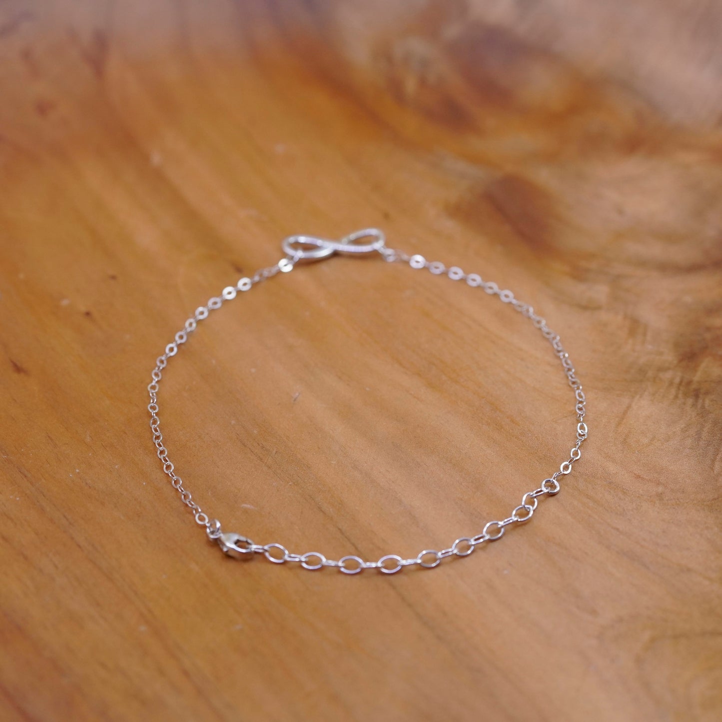 9.5”, sterling silver anklet, 925 circle bracelet chain infinity loop charm