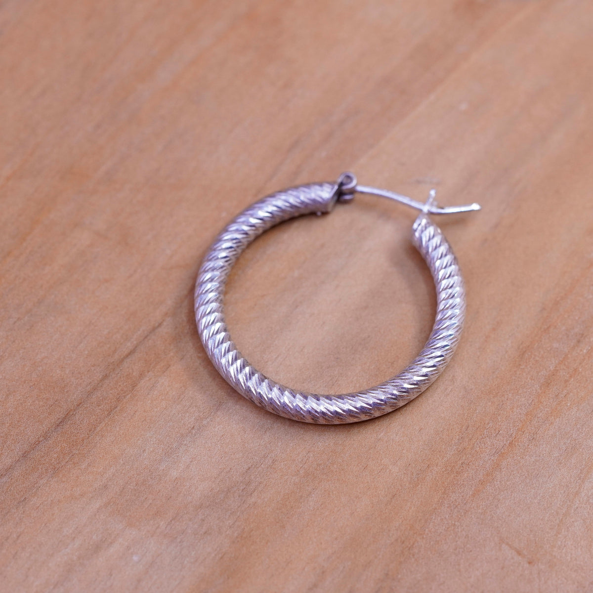 1”, vintage Italy Sterling silver handmade hoops, textured 925 huggie earrings