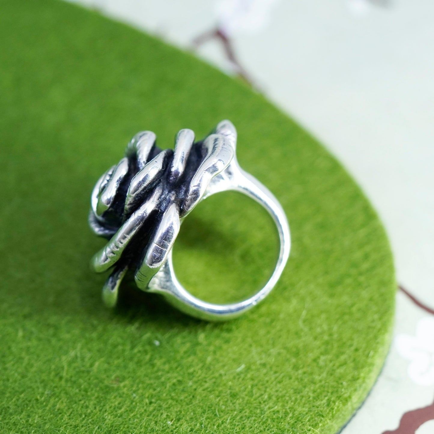 Size 7, Sterling silver handmade ring, huge statement puffy 925 silver rose