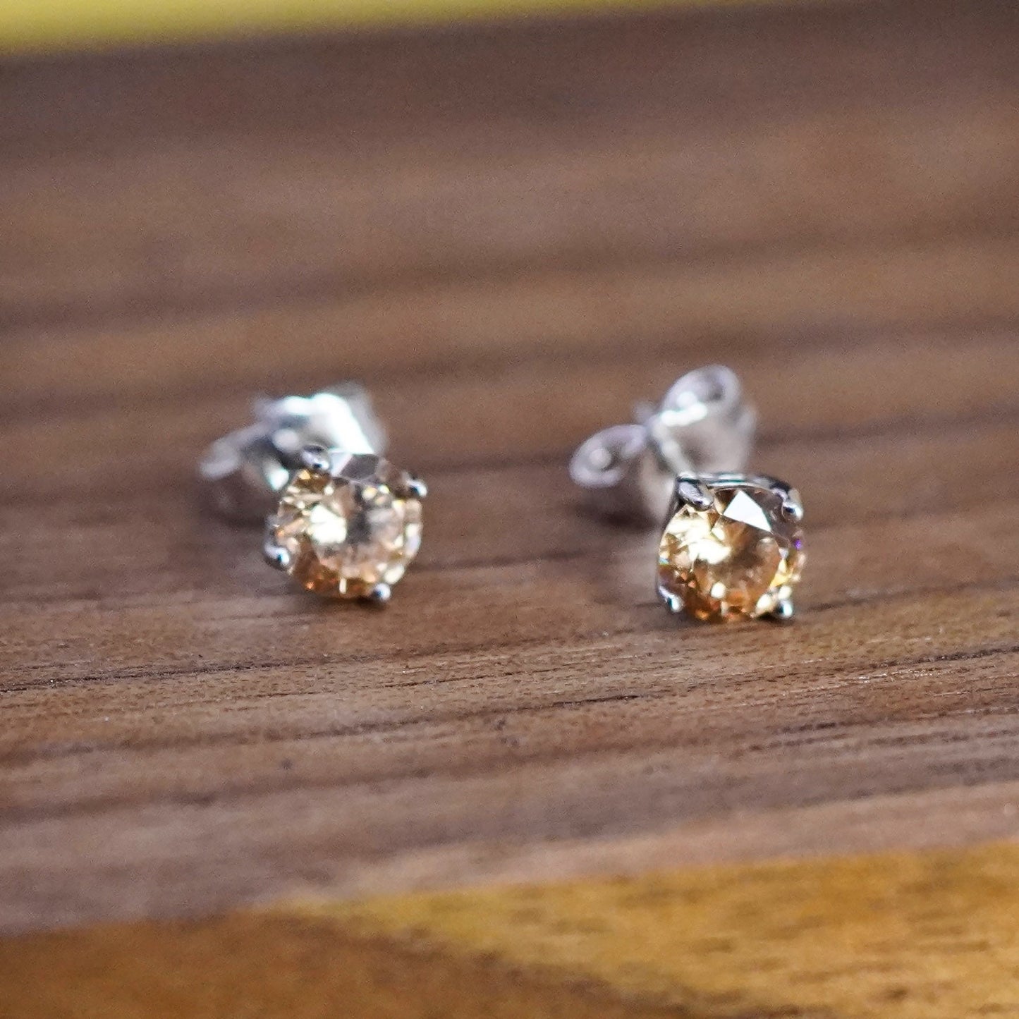 Vintage Sterling silver handmade earrings, 925 studs with citrine