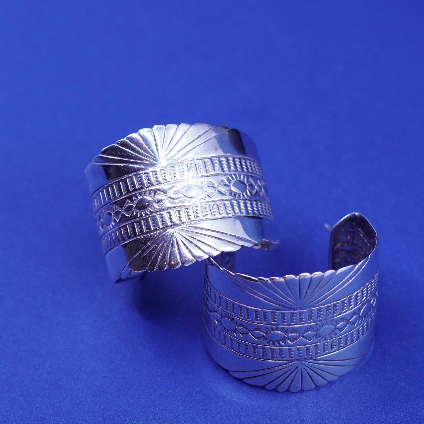 1.25”, Sterling silver earrings, southwestern style 925 textured hoops, Huggies