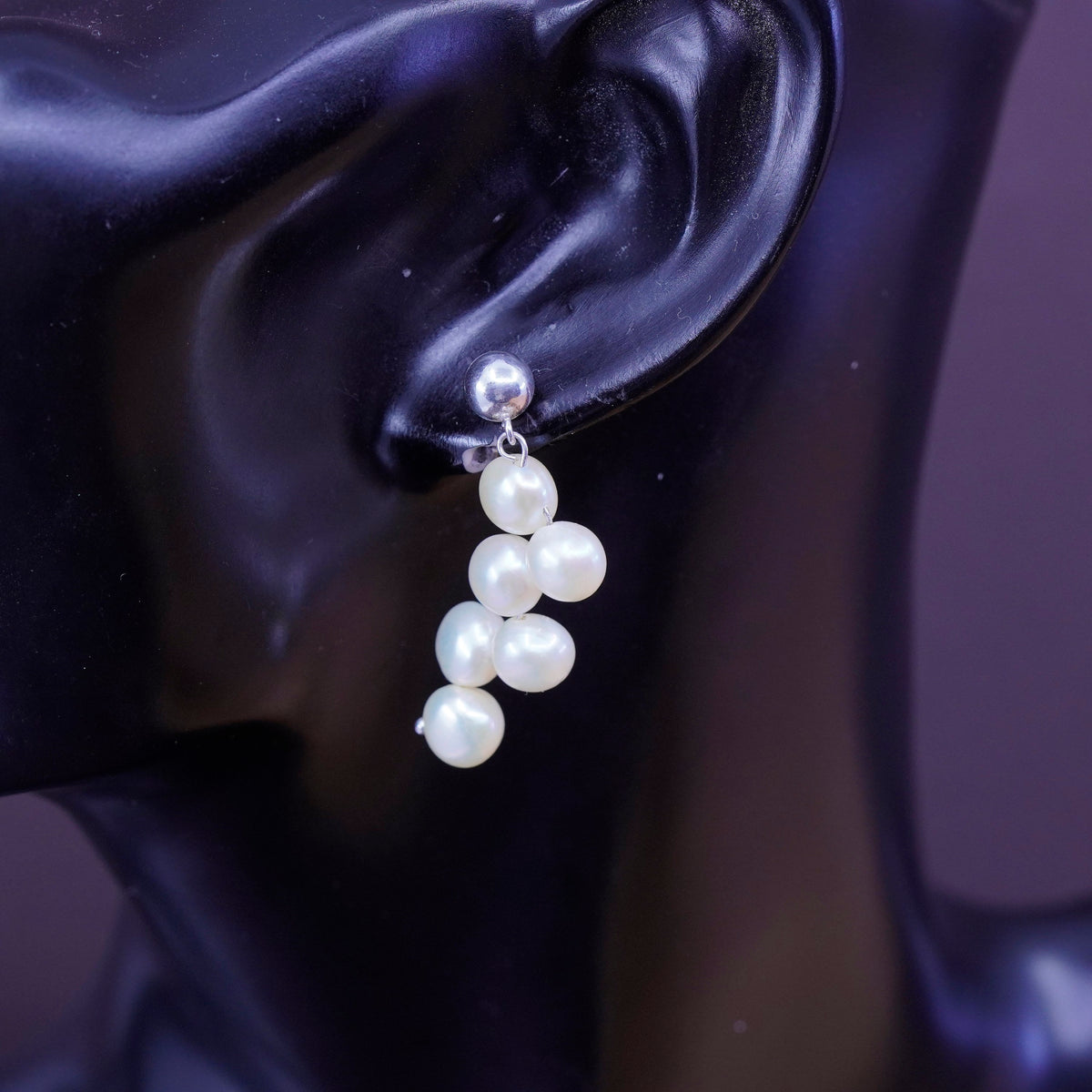 Sterling silver handmade earrings, 925 studs with pearl drops