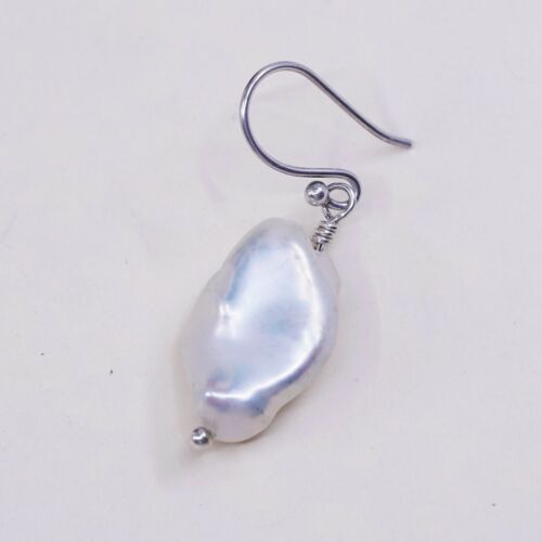 Vtg STERLING 925 SILVER Handmade earrings with pearl dangles, Silver Tested